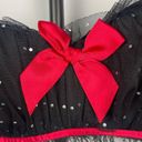 Frederick's of Hollywood  Black Red Burlesque Mesh Demi Bedazzled Ruffle Mesh Bra Photo 4