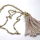 Talbots  Women's Gold Tone Chain Links Pearl Tassel Pendant Necklace Gold White Photo 3