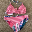 Splendid  BIKINI SET REVERSIBLE THIN STRIPED PALE PINK FLORAL NWT SZ L Photo 8