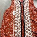 THML  Burnt Orange & White Floral Print Sleeve Mock Neck Top Sz L NEW Photo 7