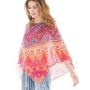 CHICO'S Phoebe Poncho Colorful Sheer Linen ONE SIZE w Beaded Fringe Pink Purple Size M Photo 10