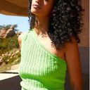 Free People Beach Mary One Shoulder Crop Top XS Green Ribbed Knit Linen Blend Photo 1