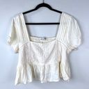 American Eagle Cropped Embroidered Babydoll Top in Cream Peplum Size Large Photo 2