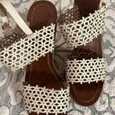 Tory Burch  Cork Sandals Wedge Ivory Perforated Leather Daisy Photo 0