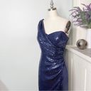 Cache  Navy Blue Sequin Formal Gown Maxi Dress with Slit 4 Photo 3