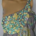 Lulumari  Floral One Shoulder Applique Blouse Top L Embellished Sequin Beaded Photo 1