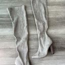 Boohoo  Gray Faux Suede Over The Knee Boots Size 9 Zip Thigh High Photo 0