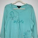 Style & Co NWT  Green Embroidered Henley 3/4 Sleeves Top Photo 2