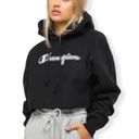 Champion  Black Reverse Weave Embroidered Cropped Hoodie Sweatshirt Photo 10