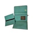 Stone Mountain  Beige & Green Pebbled Leather Checkbook Wallet 14 Card Slots + ID Photo 1