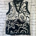 Saint Tropez West  100% Linen Black and White Graphic Sleeveless Deep V-Neck Tank Photo 0