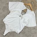 Abercrombie & Fitch  V-Neck Bodysuit Tie Front Smocked Linen Blend White Size XL Photo 2