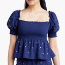 Hill House  Jeweled Jammie Top in Navy Blue Puff Sleeves Photo 2