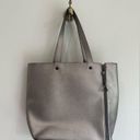 Neiman Marcus  Quiet Luxury Silver Gray Faux Leather Large Zipper Tote Bag Photo 2