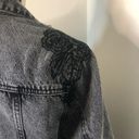 Cello  Long Distressed Floral Denim Jacket Photo 6