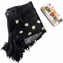 LF new  Carmar ❉ Daisy Embroidery Embellished Cut Off Frayed Denim Shorts ❉ Black Photo 13