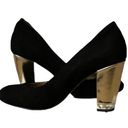 Ann Taylor  Tinsley Black Suede Jewel Rhinestone Gold Block Heel Size 7m9 Photo 0