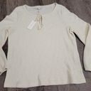 Z Supply  NWT Bone Thin Waffle Knit Tie Neck Cream Ivory Blouse Shirt Women's L Photo 0