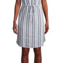 Time And Tru Linen Rayon XXXL 3XL Blue White Striped Sun Dress Pockets Tie Waist Photo 0