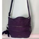 Kipling  Keiko Dark Plum Tonal  Nylon Crossbody Bag + Monkey Key Chain Purple Photo 7