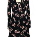 Xhilaration NWOT Black Floral Ruffle Wrap Dress Long Sleeve Photo 0