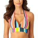 Anne cole  Multi Color Colorblocked Lined Deep V Neck Tie Halter Swimsuit Top Med Photo 0