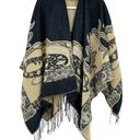 BCBGMAXAZRIA  Womens Cozy Knit Fringe Boho Printed Poncho Wrap Sweater One Size Photo 0