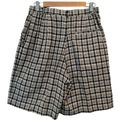 Bermuda Vintage Plaid Long High Waisted Mom Pleated Linen Cotton Blend  Shorts M Photo 1