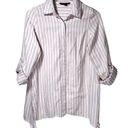 Zac and Rachel  Striped Collared Button Up Roll Tab Sleeves Top in Pink/White Photo 1