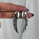 Boutique 💕 Silver Tone Angel Wing Earrings Brushed Pewter Black Bird Wings Photo 10