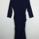 Michael Stars  Blue Ruched 3/4th Sleeve Midi Dress Medium Photo 2