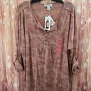 Nine West  Brinne Pink Camo Roll Sleeve Henley T Shirt Photo 1