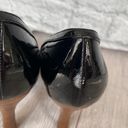 Steve Madden Pawla open toe shiny black & tan high heels women sz 8 Photo 2