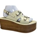 Anthropologie  Sandals Womens 39 Cream Leather Buckle Platform Wedges Photo 0