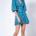 Alexis Sakura Blue Green Tropical Pleated Puff Sleeve Mini Dress sz XS $495 Photo 2