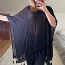 Big Buddha : Black Embroidered Tassel Poncho Photo 0