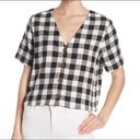 Abound  Gingham V-Neck Linen Blend Top Photo 0