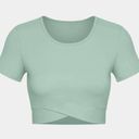 Halara  Cropped Short Sleeve Crossover Hem Sports Top Aqua Medium HT27 Photo 3