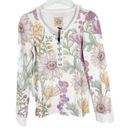 Chaser NWT  Floral Ribbed Hook and Eye Puff Shoulder Henley Top Shirt Size Small Photo 0