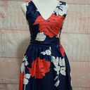 AQUA Blue Navy Dress with white and red flowers, Size S Photo 0