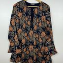 Tularosa  Women Audrey Floral Mini Bell Long Sleeve Dress Navy Orange Sz S | Boho Photo 0