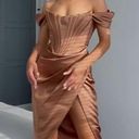 House Of CB NWOT  Loretta satin off shoulder dress size xs- Toffee Photo 0