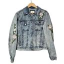 Forever 21  Acid Wash Floral Embroidered Jean Jacket Medium Y2K 90s Blue Pink Photo 0