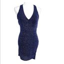 Midnight Doll  V-Neck Strappy Back Glitter Ruched Bodycon Dress Navy 3 Junior NWT Photo 2