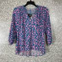 Bobeau  Blue & Pink Floral Boho Peasant Blouse - Size Small - 3/4 Balloon Sleeves Photo 0