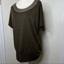 AB Studio Dressy Top | Embellished Neckline | Size Large | Short Sleeves Photo 3