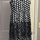 Loft  Navy White Polka Dot V-Neck Ruffled Flowy MIDI Dress- Medium Photo 6