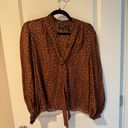 Theory  Blouson Sleeve Scarf Neck Silk Blouse in Rust Multi Color | S Photo 4