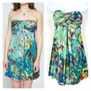 Cache Vintage Y2K  Womens Gold Metallic Strapless Mini Dress Blue Silk Size 0 Photo 1