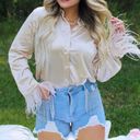 These Three Boutique Satin Feather Shirt Photo 0